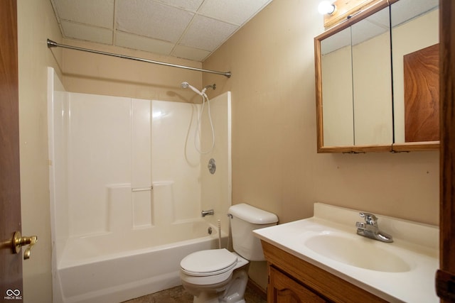1510 S Greensboro Pike, New Castle, IN 47362 - full bathroom featuring a paneled ceiling, vanity, toilet, and washtub / shower combination