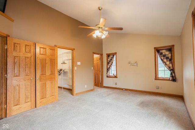 1510 S Greensboro Pike, New Castle, IN 47362 - unfurnished bedroom featuring ceiling fan, lofted ceiling, and light carpet