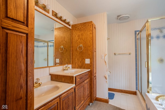 1510 S Greensboro Pike, New Castle, IN 47362 - bathroom with tile patterned flooring, vanity, and independent shower and bath