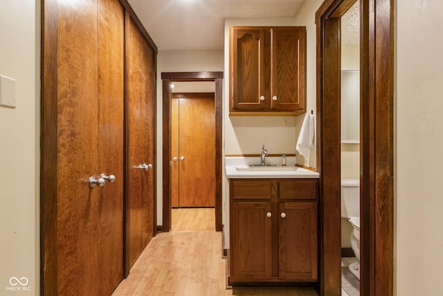 interior space with light hardwood / wood-style floors and sink