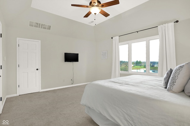 bedroom featuring ceiling fan and carpet floors