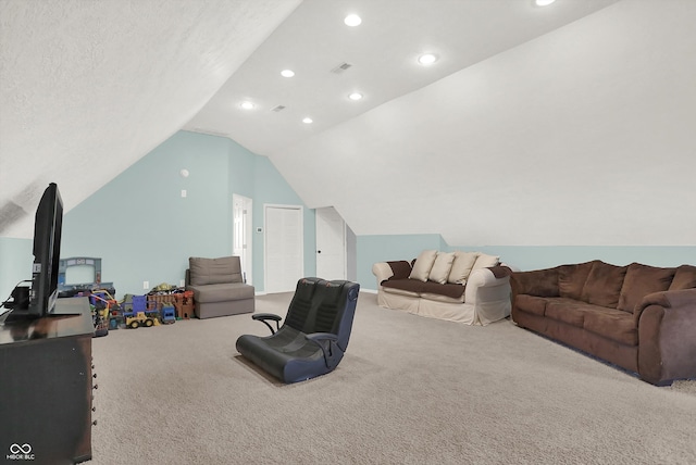 interior space featuring lofted ceiling and a textured ceiling