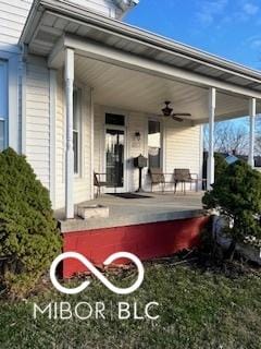 view of patio featuring a porch and ceiling fan