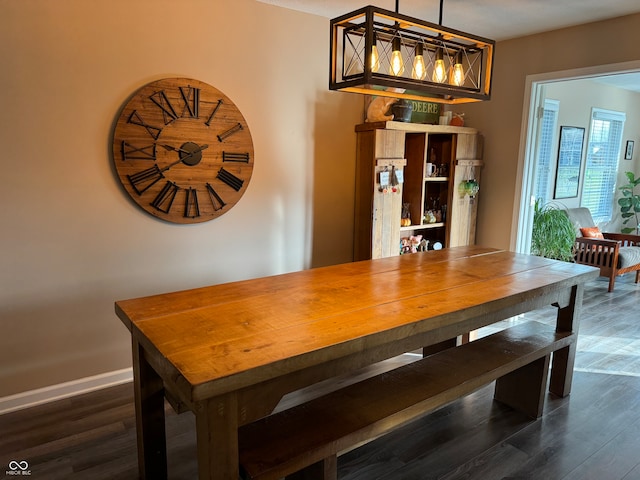 dining space featuring dark wood-type flooring