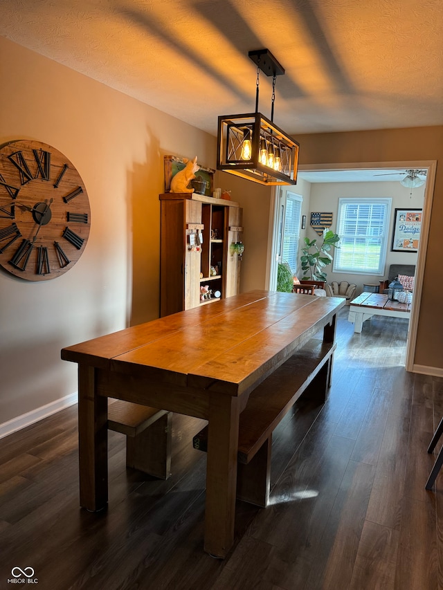 unfurnished dining area with dark hardwood / wood-style flooring and a textured ceiling