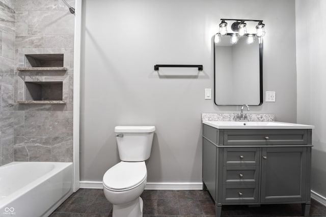 9462 N Rushville Rd, Knightstown, IN 46148 - full bath featuring baseboards, vanity, toilet, and bathtub / shower combination