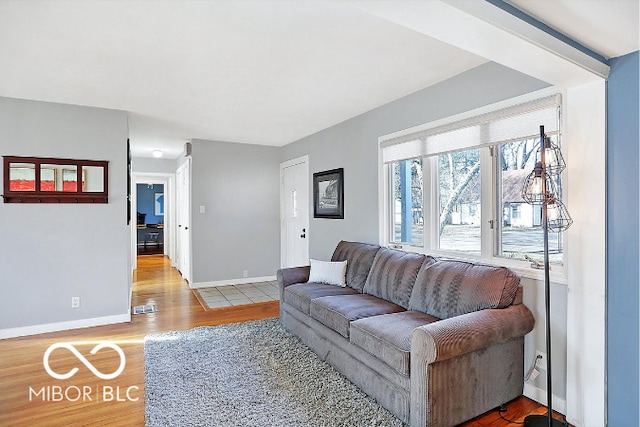 living room featuring light wood-type flooring