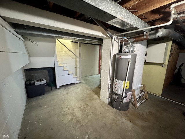 basement featuring gas water heater