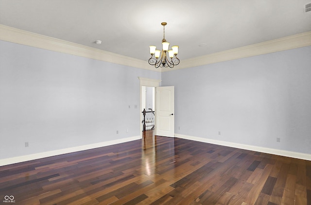 unfurnished room with dark hardwood / wood-style floors and a notable chandelier