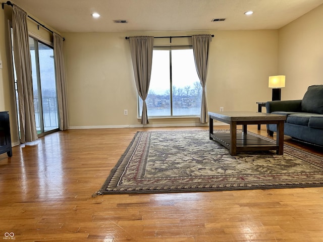 living room featuring a healthy amount of sunlight and light wood-type flooring