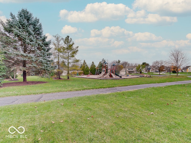 view of playground featuring a yard