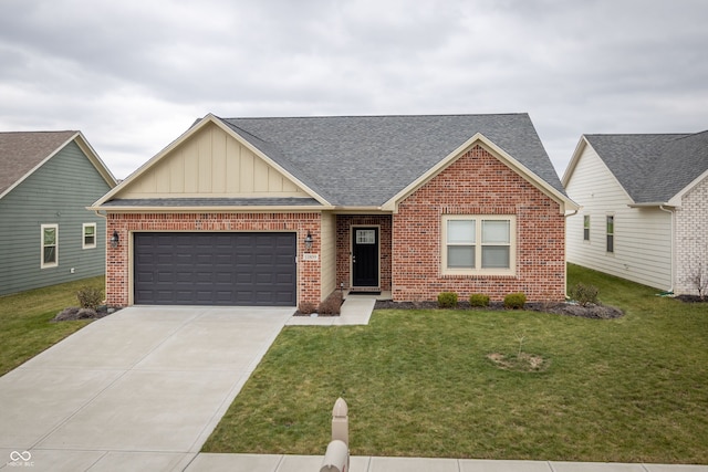 view of front of property with a front lawn and a garage