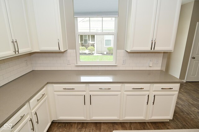 17345 Northam Dr, Westfield, IN 46074 - kitchen with dark wood-style flooring, decorative backsplash, and white cabinetry