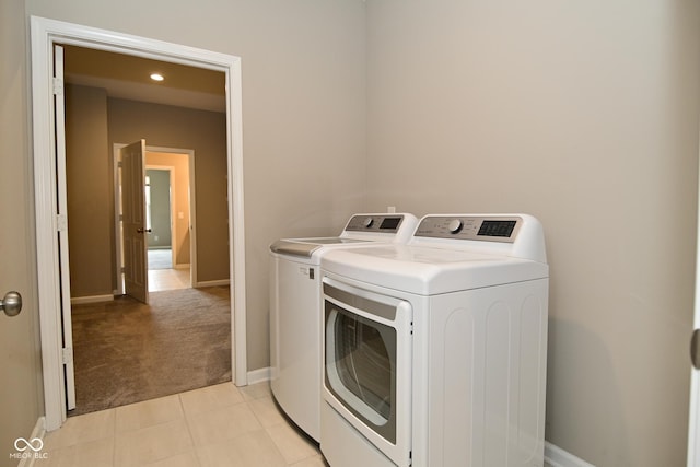 17345 Northam Dr, Westfield, IN 46074 - laundry area featuring light carpet, washer and clothes dryer, baseboards, recessed lighting, and laundry area