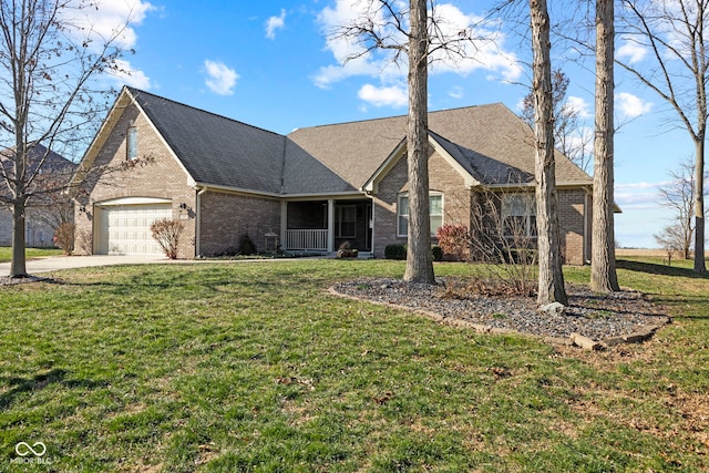 ranch-style home featuring a front lawn and a garage