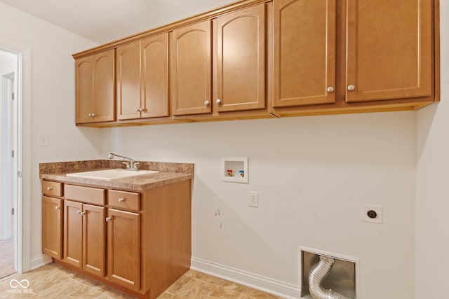 laundry room with washer hookup, sink, cabinets, and hookup for an electric dryer