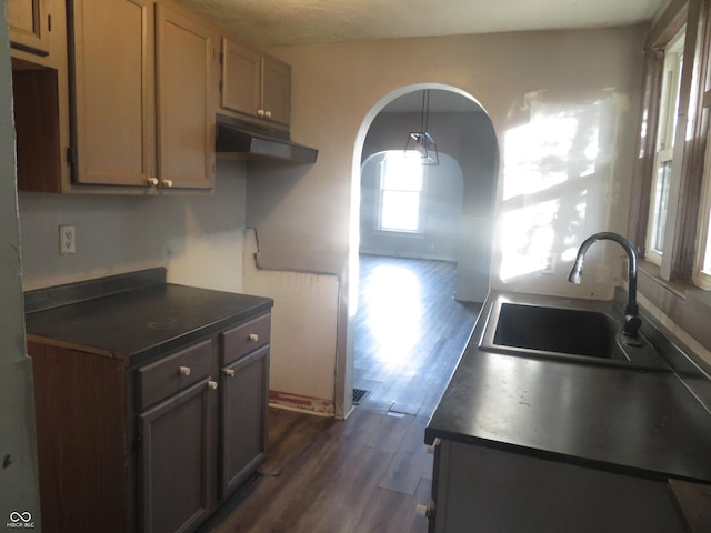 kitchen featuring dark wood-type flooring and sink