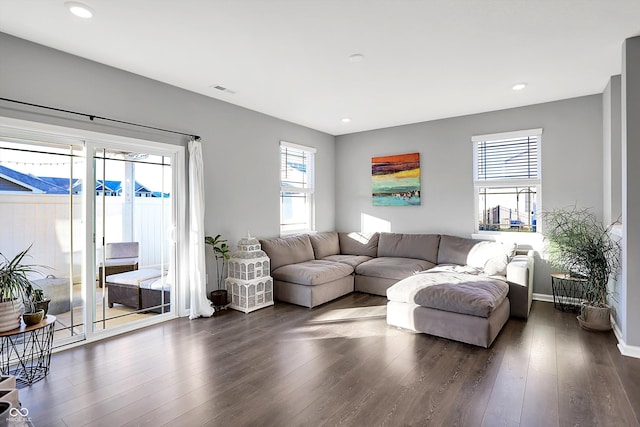 living room featuring dark hardwood / wood-style flooring