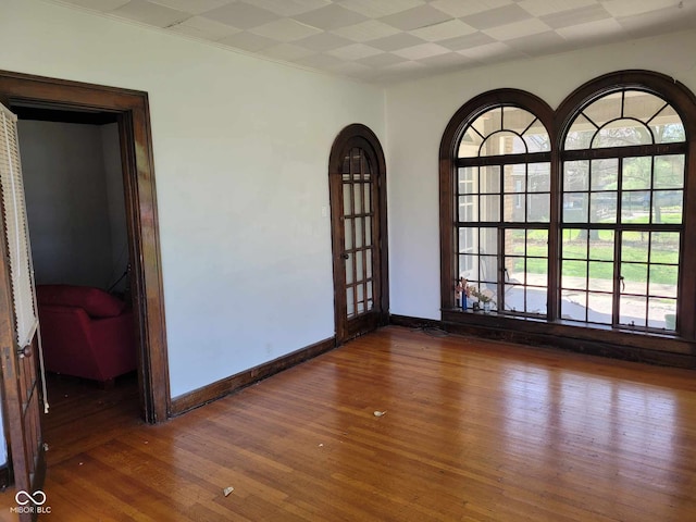 spare room featuring plenty of natural light and dark hardwood / wood-style flooring