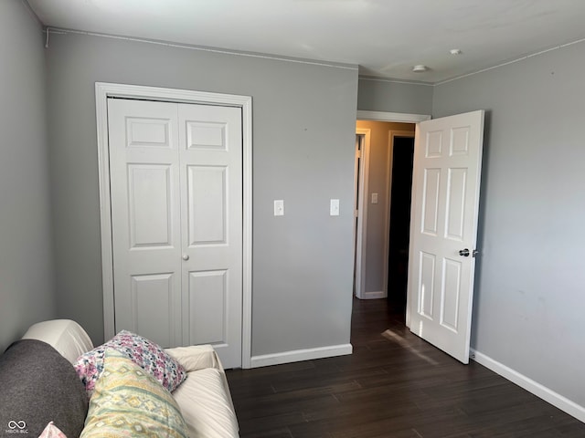 interior space with dark wood-type flooring