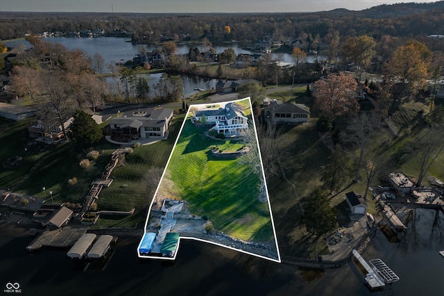 aerial view with a water view