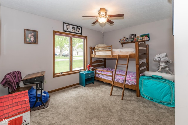 bedroom featuring carpet flooring and ceiling fan