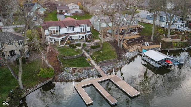 aerial view with a water view