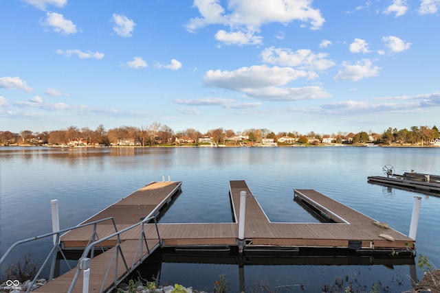 view of dock with a water view