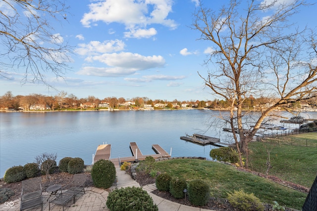 view of water feature featuring a dock