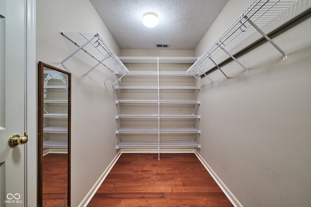 spacious closet with dark wood-type flooring