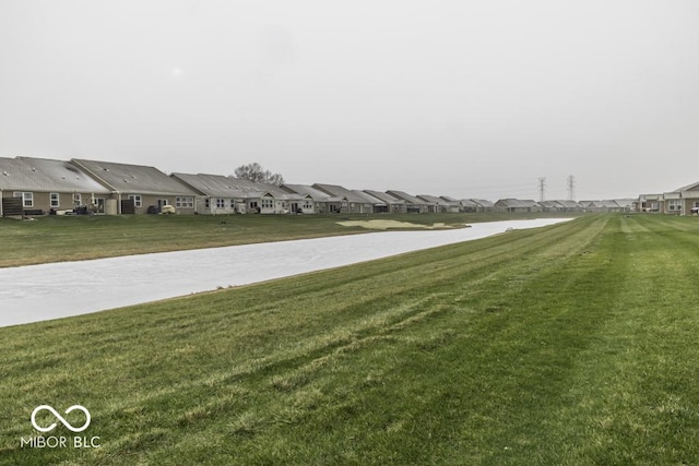 surrounding community with a lawn and a water view