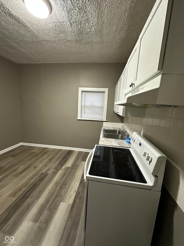 clothes washing area featuring sink, dark wood-type flooring, and a textured ceiling