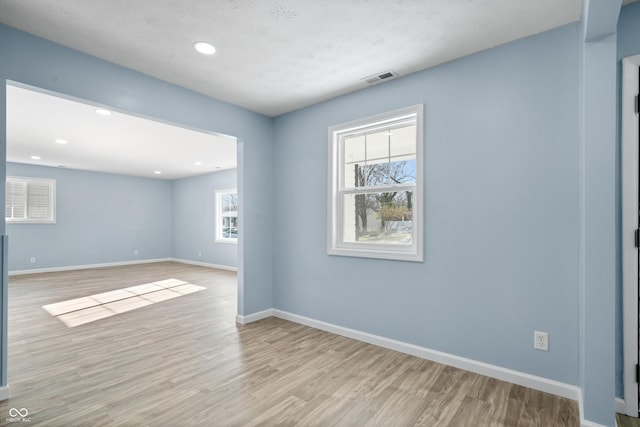 spare room with light wood-type flooring and plenty of natural light