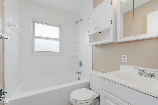 full bathroom featuring vanity,  shower combination, and toilet