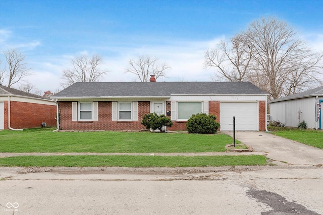 ranch-style house with a front lawn and a garage