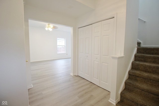 stairs with hardwood / wood-style floors