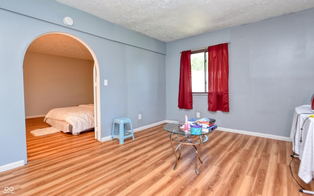 interior space with light hardwood / wood-style floors and a textured ceiling