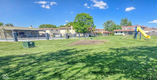 view of yard with a playground