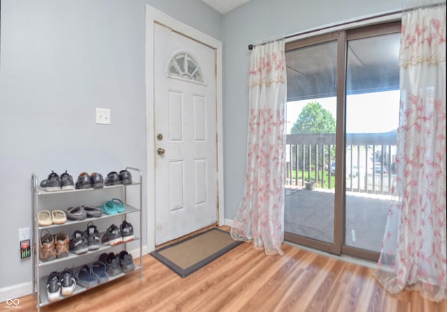 foyer entrance with hardwood / wood-style floors