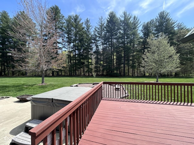 9695 S Houston Rd, Freetown, IN 47235 - deck with a hot tub and a yard
