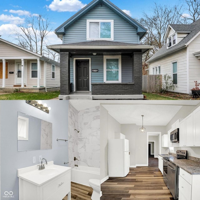 view of front of home featuring exterior kitchen, sink, and covered porch