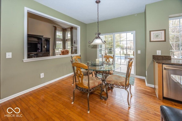 dining space with light hardwood / wood-style flooring