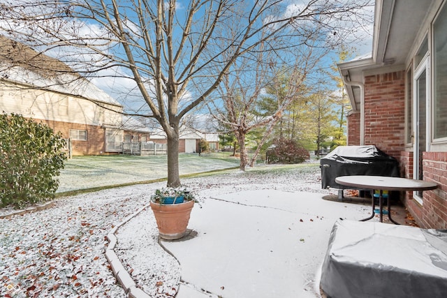 view of yard covered in snow