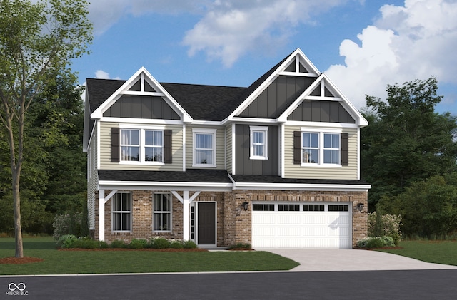 view of front of home with a front lawn and a garage