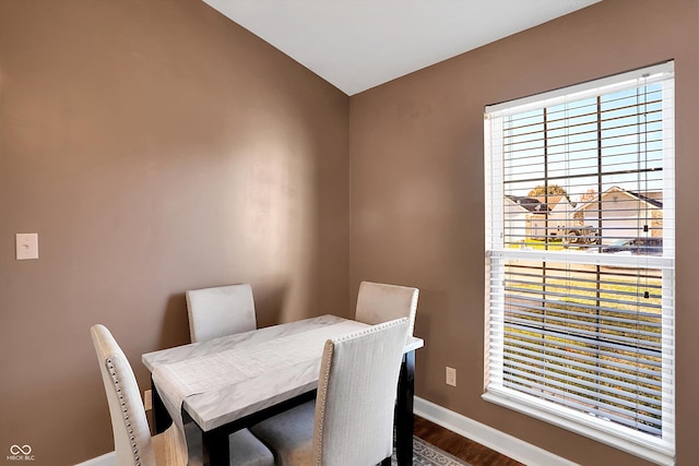 dining space with hardwood / wood-style flooring