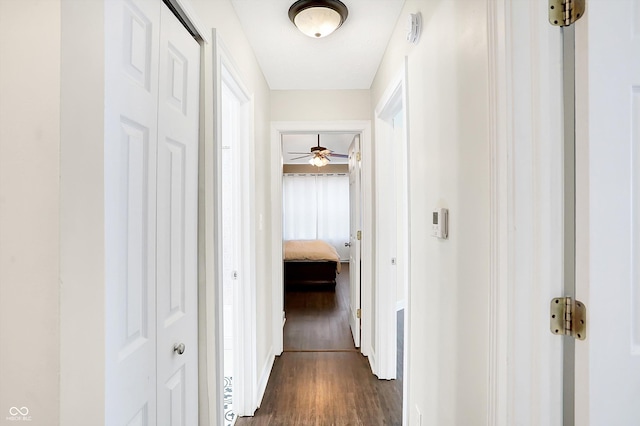 hall with dark wood-type flooring