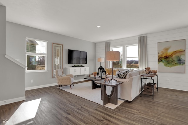 living room featuring dark hardwood / wood-style flooring