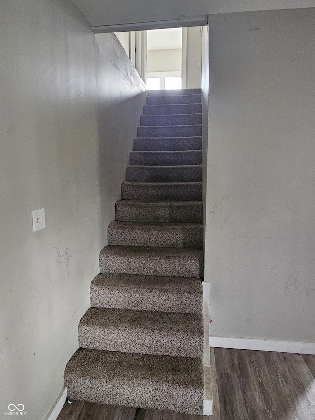 stairs with hardwood / wood-style flooring