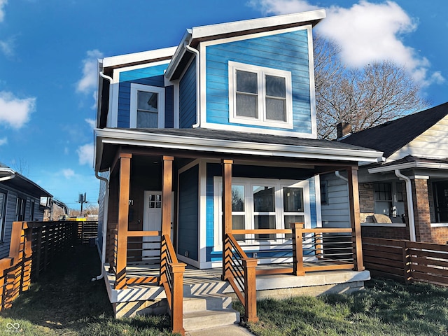 modern home featuring a porch