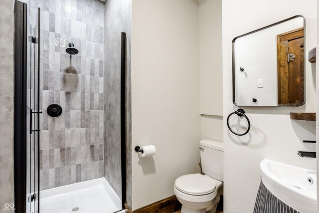 bathroom with sink, toilet, and walk in shower